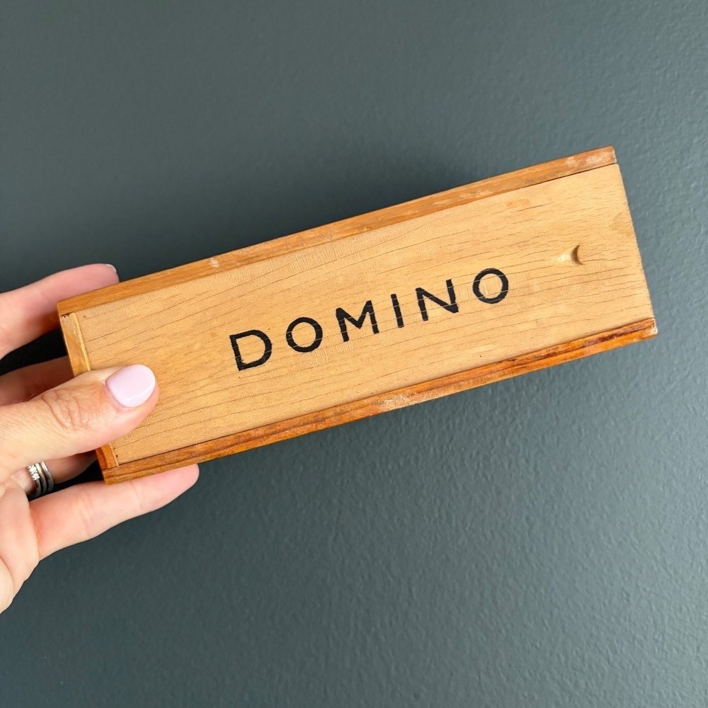 Vintage‎ Wooden Domino Set in Sliding Lid Box with French Instructions